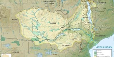 Map of Zambia showing rivers and lakes