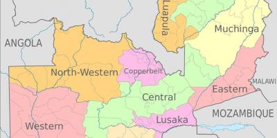 Map of Zambia showing 10 provinces